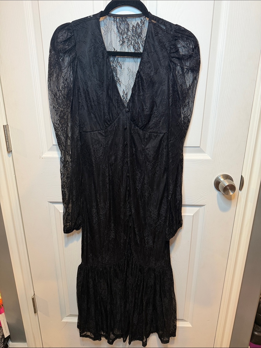 Lupus Black Lace V-Neck Long Sleeve Dress